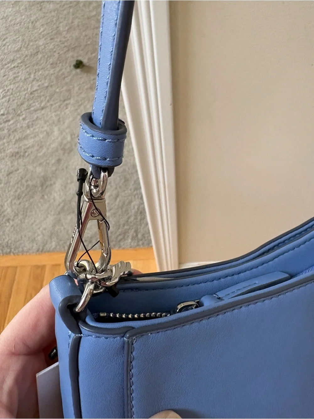 DKNY Light Blue Leather Shoulder Bag with Silver Chain
